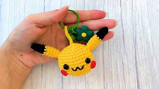 Crochet Pikachu animal head keyring #1