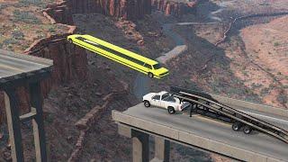 Cars vs Ramp Truck  Broken Bridge Deep Water - BeamNG Drive