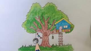 How to draw a tree house   tree house drawing