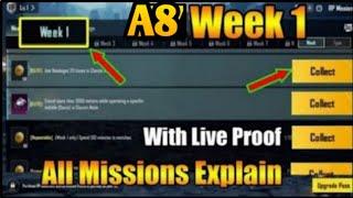 PUBG  A8 Week 1 All Missions Explain  Royale Pass Aquietic Quest week 1 All Mission