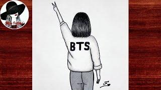 Easy BTS drawing  BTS girl drawing step by step  BTS Army drawing