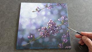 Purple blossoms  how to paint Cherry blossoms  Bokeh background  painting tutorial #67