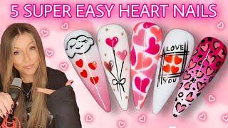 🩷 5 EASY Valentines Heart Nail Art Designs  Valentine Nails  Quick Cute Ombré Leopard Print Cloud