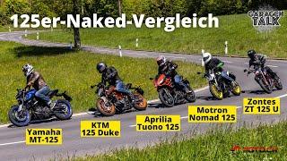 125er-Vergleich - Aprilia Tuono 125 KTM 125 Duke Motron Nomad 125 Yamaha MT-125 Zontes ZT 125 U