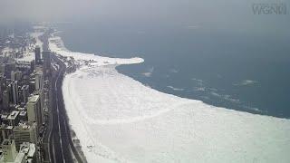 Video shows ice breaking away from Lake Michigan after deep freeze