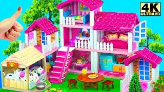 Amazing Build 3-Storey Pink Villa with Cow Shed and 8 Room from Cardboard ️ DIY Miniature House