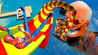GTA 5  Water Slides  Spiderman vs Shark Skibidi TOILET  Euphoria Physics Falls