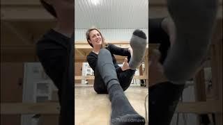 Girl shows feet after workout