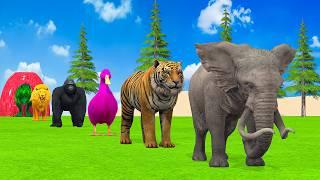 Paint & Animals DuckGorillaLionElephantCowSheep Fountain Crossing Transformation Animal Cartoon