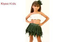 KIYOO KIDS WHITE TUBE TOP WITH GREEN LEAFY MINI SKIRT & HAIRBAND  KIYOO CLOTHING  NEHARA FASHIONS