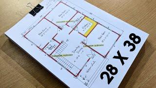 28 X 38 simple 3 bedroom house plan II 3 bhk home design II 28 x 38 new village style floor plan