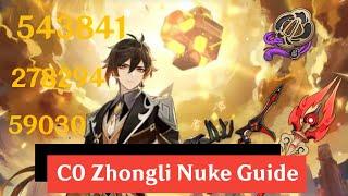 C0 Zhongli Nuke Guide  Zhongli Showcase  Blackcliff polearm R1  Staff of Homa R1  Genshin Impact