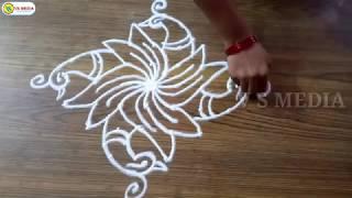 easy and simple rangoli with 9×1 dots  rangoli  rangoli designs  muggulu  free hand rangoli