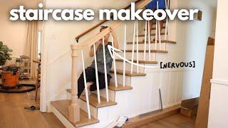 Attempting a NERVE RACKING Custom Stair Railing Build  DIY Staircase Renovation  Staircase Remodel