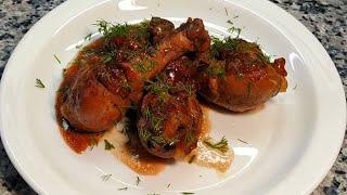 Куриная голень тушеная с вишней  Chicken drumstick stewed with cherries