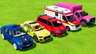 DACIA AUDI VOLKSWAGEN POLICE CARS & MERCEDES FORD AMBULANCE EMERGENCY VEHICLES TRANSPORTING FS22