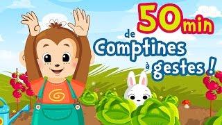 50min of French Nursery Rhymes with gesture for kids and babies A green mouse My donkey...