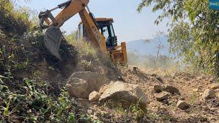 Sunny Day-Mountain Narrow and Dusty Road Work with JCB Backhoe Loader