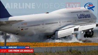 Lufthansa Boeing 747-8is Dramatic Touch and Go at LAX  Airline Videos Live Capture
