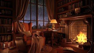 Gentle Night Rain on Window and Crackling Fire Sounds - Relaxing Rain for Deep Sleep Study Relax