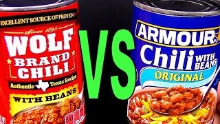 Wolf Brand vs Armour Chili with Beans What is the Best Canned Chili to Buy? FoodFights Food Reviews