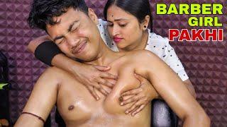 Full Body Heavy Oil Massage By Barber Girl Pakhi  Head Massage With Comb  Hair Scratching ASMR