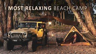 Relaxing SOLO Camping on the BEACH  Cozy Tent shelter  Gentle Rain  Silent Nature Vlog  ASMR 