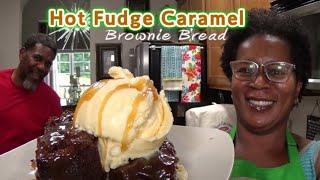 Hot Fudge Caramel Brownie Bread  We Had To Eat This With Vanilla Ice cream  #ChocolateLovers