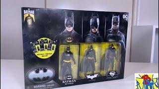 Batman 85th Anniversary 3 Pack 4” Figures Batman Returns + Dark Knight Trilogy + Batman v Superman