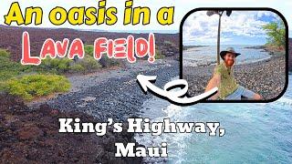 Walking straight through a lava field on Maui with a beautiful hidden oasis beach.The Kings highway