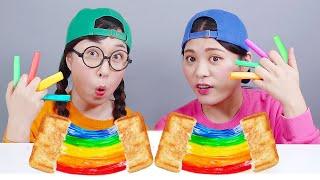 Bánh mì nướng phô mai Mozzarella cầu vồng Mukbang DONA