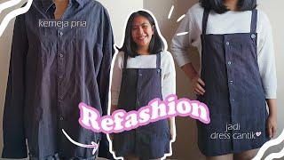 Sulap Kemeja Pria XL Jadi Dress Cantik  - DIY Refashion Tutorial Jahit