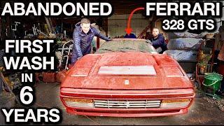 First Wash in 6 Years Abandoned Ferrari 328 GTS Disaster Detail