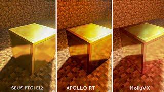 3 RAY TRACING SHADERS COMPARISON  MollyVX + SEUS PTGI E12 + APOLLO RT  Minecraft Java Edition