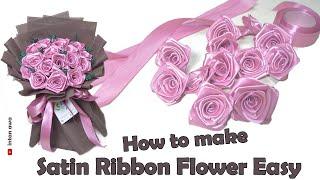 How To Make Satin Ribbon Flower Easy  DIY Satin Flower  Cara Membuat Bunga Mawar Dari Pita Satin