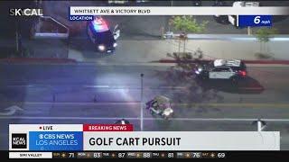 Assault suspect driving golf cart leads police on pursuit in San Fernando Valley