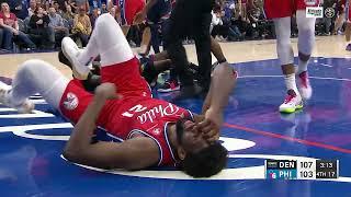 Joel Embiid LANDS on his tailbone in pain after JaMychal Greens “ILLEGAL” block 