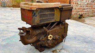 Full restoration of old diesel engine  Restore and repair old D8 diesel engine