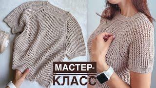 Мастер-класс ажурная кофточка спицами регланом сверху на любой размер Knitting pattern