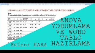 SPSS ANOVA ANALİZLERİNİN YORUMLANMASI WORD TABLOSU HAZIRLANMASI