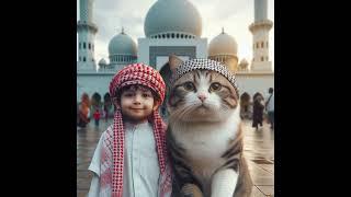 another cute boy in front of the mosque with a fat cat  panggilan hati #shorts