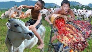 Primitive technology - beef ribs cooking food eat - Eating show