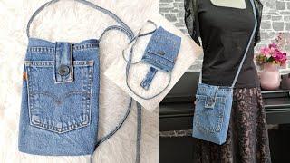 Jeans Crossbody Bag DIY  Jeans Bag tutorial  Jeans recycle  Jeans Tasche nähen