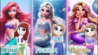 My talking Angela 2  Ariel - Little Mermaid  VS  Elsa - Mermaid Vs Rapunzel- Mermaid  cosplay