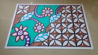 cara menggambar batik yang mudah untuk tugas sekolah.