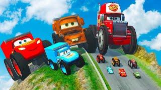 Epic Battle Big & Small Lightning McQueen vs Small Pixar Cars with Big Wheels in BeamNG Drive