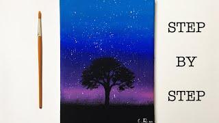 Night Sky  Acrylic Painting Tutorial for Beginners Step by Step   ENG SUB 