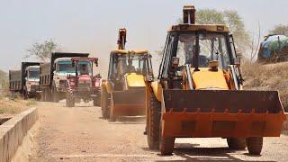 JCB 3dx Loading Mud  TATA 2518 Truck  4wd Mahindra Arjun Novo 605  Tata Truck