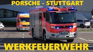 3000 Abo-Spezial  Rosenbauer-RT E-HLF + KEF Werkfeuerwehr Porsche Stuttgart auf Einsatzfahrt