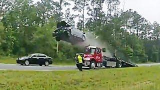 Car Launches Off Tow Truck Ramp in Lowndes County Georgia